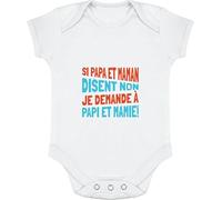 Body bébé Je Demande à Papi et Mamie | Imprimé en France, Cadeau Humour Naissance Anniversaire baptème Original Rigolo Humoristique (12-18 Mois,White)