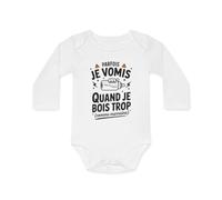 Body bébé "Je vomis quand je bois trop" - Humour, 100% coton Taille 6-12M, Couleur White