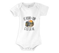 Body Bébé Le road-trip c'est la vie | Coton Peigné Boutons Pression à l'Entrejambe 3-6 mois à 18-24 mois | Manches Courtes Fille Garçon Mixte | Cadeau Voyageur Voyageuse Naissance Baby Shower