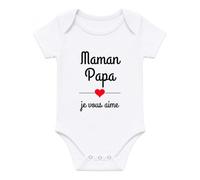 Body Bébé « Maman Papa je vous aime » - 100% Coton - Body Bébé Mixte Manches Courtes - Taille 0-3 Mois - Cadeau Naissance, Baby Shower, Jeune Parents