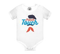 Body Bébé Manche Courte Blanc French Touch Moustache Beret Bébé