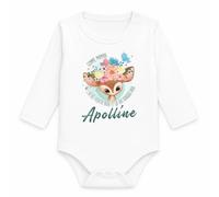 Body Bébé Manches Longues Apolline Comme Maman j'ai des Yeux de Biche et ça Fait Craquer Papa | Coton 170 g/m² Blanc 3 mois à 18 mois | Bébé Fille Garçon Mixte | Cadeau Naissance Baby Shower Bapteme