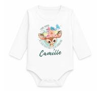 Body Bébé Manches Longues Camille Comme Maman j'ai des Yeux de Biche et ça Fait Craquer Papa | Coton 170 g/m² Blanc 3 mois à 18 mois | Bébé Fille Garçon Mixte | Cadeau Naissance Baby Shower Bapteme