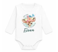 Body Bébé Manches Longues Elena Comme Maman j'ai des Yeux de Biche et ça Fait Craquer Papa | Coton 170 g/m² Blanc 3 mois à 18 mois | Bébé Fille Garçon Mixte | Cadeau Naissance Baby Shower Bapteme