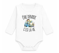 Body Bébé Manches Longues Être dentiste c'est la vie | Coton 170 g/m² Blanc 3 mois à 18 mois | Bébé Fille Garçon Mixte | Cadeau Chirurgien-dentiste Chirurgienne- Naissance Baby Shower Bapteme