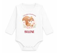 Body Bébé Manches Longues Faites Place à la Princesse Solène | Écureuil | Coton 170 g/m² Blanc 3 mois à 18 mois | Bébé Fille Garçon Mixte | Cadeau Naissance Baby Shower Bapteme