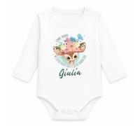 Body Bébé Manches Longues Giulia Comme Maman j'ai des Yeux de Biche et ça Fait Craquer Papa | Coton 170 g/m² Blanc 3 mois à 18 mois | Bébé Fille Garçon Mixte | Cadeau Naissance Baby Shower Bapteme