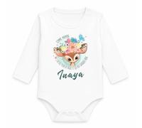 Body Bébé Manches Longues Inaya Comme Maman j'ai des Yeux de Biche et ça Fait Craquer Papa | Coton 170 g/m² Blanc 3 mois à 18 mois | Bébé Fille Garçon Mixte | Cadeau Naissance Baby Shower Bapteme