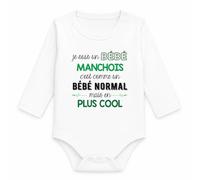 Body Bébé Manches Longues Je suis un Bébé Manchois, comme les Autres Bébés mais en Plus Cool | Coton 170 g/m² Blanc 3 mois à 18 mois | Fille Garçon Mixte | Cadeau Naissance Baby Shower Bapteme