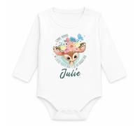 Body Bébé Manches Longues Julie Comme Maman j'ai des Yeux de Biche et ça Fait Craquer Papa | Coton 170 g/m² Blanc 3 mois à 18 mois | Bébé Fille Garçon Mixte | Cadeau Naissance Baby Shower Bapteme