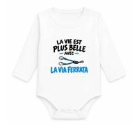 Body Bébé Manches Longues La vie est plus belle avec la via ferrata | Coton 170 g/m² Blanc 3 mois à 18 mois | Bébé Fille Garçon Mixte | Idée Cadeau Grimpeur Grimpeuse Naissance Baby Shower Baptême