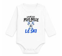 Body Bébé Manches Longues La vie est plus belle avec le ski | modèle 2 | Coton 170 g/m² Blanc 3 mois à 18 mois | Bébé Fille Garçon Mixte | Idée Cadeau Skieur Skieuse Naissance Baby Shower Baptême