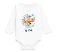 Body Bébé Manches Longues Léna Comme Maman j'ai des Yeux de Biche et ça Fait Craquer Papa | Coton 170 g/m² Blanc 3 mois à 18 mois | Bébé Fille Garçon Mixte | Cadeau Naissance Baby Shower Bapteme