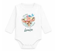 Body Bébé Manches Longues Louise Comme Maman j'ai des Yeux de Biche et ça Fait Craquer Papa | Coton 170 g/m² Blanc 3 mois à 18 mois | Bébé Fille Garçon Mixte | Cadeau Naissance Baby Shower Bapteme
