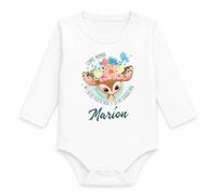 Body Bébé Manches Longues Marion Comme Maman j'ai des Yeux de Biche et ça Fait Craquer Papa | Coton 170 g/m² Blanc 3 mois à 18 mois | Bébé Fille Garçon Mixte | Cadeau Naissance Baby Shower Bapteme