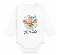 Body Bébé Manches Longues Mathilde Comme Maman j'ai des Yeux de Biche et ça Fait Craquer Papa | Coton 170 g/m² Blanc 3 mois à 18 mois | Bébé Fille Garçon Mixte | Cadeau Naissance Baby Shower Bapteme