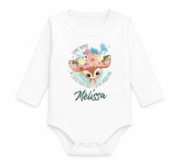 Body Bébé Manches Longues Mélissa Comme Maman j'ai des Yeux de Biche et ça Fait Craquer Papa | Coton 170 g/m² Blanc 3 mois à 18 mois | Bébé Fille Garçon Mixte | Cadeau Naissance Baby Shower Bapteme