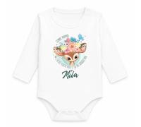 Body Bébé Manches Longues Mila Comme Maman j'ai des Yeux de Biche et ça Fait Craquer Papa | Coton 170 g/m² Blanc 3 mois à 18 mois | Bébé Fille Garçon Mixte | Cadeau Naissance Baby Shower Bapteme