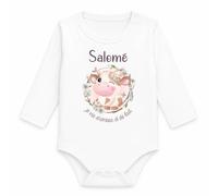 Body Bébé Manches Longues Salomé Je Vis d'Amour et de Lait | Vache | Coton 170 g/m² Blanc 3 mois à 18 mois | Bébé Fille Garçon Mixte | Cadeau Naissance Baby Shower Bapteme
