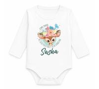Body Bébé Manches Longues Sasha Comme Maman j'ai des Yeux de Biche et ça Fait Craquer Papa | Coton 170 g/m² Blanc 3 mois à 18 mois | Bébé Fille Garçon Mixte | Cadeau Naissance Baby Shower Bapteme