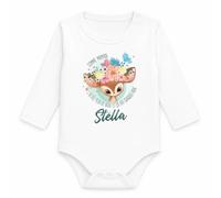 Body Bébé Manches Longues Stella Comme Maman j'ai des Yeux de Biche et ça Fait Craquer Papa | Coton 170 g/m² Blanc 3 mois à 18 mois | Bébé Fille Garçon Mixte | Cadeau Naissance Baby Shower Bapteme