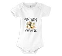 Body Bébé Mon mariage c'est ma vie | Coton Peigné Boutons Pression à l'Entrejambe 3-6 mois à 18-24 mois | Manches Courtes Fille Garçon Mixte | Cadeau Futur Marié Future Mariée Naissance Baby Shower