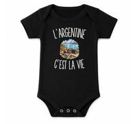 Body Bébé Noir L’Argentine c’est la vie | Coton Peigné Boutons Pression à l'Entrejambe 3-6 mois à 18-24 mois | Manches Courtes Fille Garçon Mixte | Cadeau Voyageur Voyageuse Naissance Baby Shower