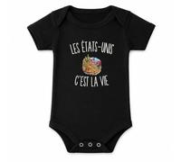 Body Bébé Noir Les États-Unis c’est la vie | Coton Peigné Boutons Pression à l'Entrejambe 3-6 mois à 18-24 mois | Manches Courtes Fille Garçon Mixte | Cadeau Voyageur Voyageuse Naissance Baby Shower