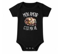 Body Bébé Noir Mon amour c'est ma vie | Coton Peigné Boutons Pression à l'Entrejambe 3-6 mois à 18-24 mois | Manches Courtes Fille Garçon Mixte | Cadeau Amoureux Amoureuse Naissance Baby Shower