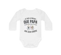 Body bébé "Papa ne joue pas tout le temps" - Humour, coton Taille 12-18M, Couleur White
