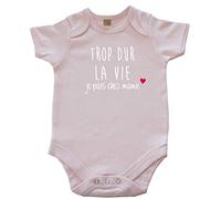 Body Bébé "Trop dur la vie, je pars chez Mamie" Rose pâle 12-18 mois