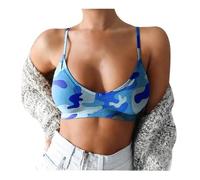 Body Bleu Longue Lady Brassiere No Wire Wild Support Breast Camouflage Print Pullover Breathable Spaghetti Strap Plus Size Women Sports Bra for Home Body Blanc Nus (Blue, M)