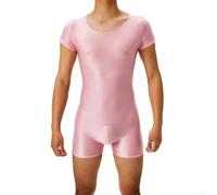 Body brillant à l'huile pour homme avec manches courtes et haute élasticité, justaucorps moulant, conçu pour un usage quotidien (rose M, rose)