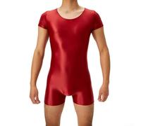 Body brillant à l'huile pour homme avec manches courtes et haute élasticité, justaucorps moulant conçu pour un usage quotidien (taille XL, rouge)