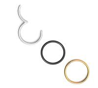 Body CAC 3 Pièces-0.8mm×7mm Femme Acier Chirurgical Anneaux de Nez à Charnière Oreille Inoxydable Piercing Helix Cartilage Tragus Boucles D'oreilles,Doré/Argenté/Noir