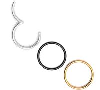 Body CAC 3 Pièces-0.8mm×9mm Femme Acier Chirurgical Anneaux de Nez à Charnière Oreille Inoxydable Piercing Helix Cartilage Tragus Boucles D'oreilles,Doré/Argenté/Noir