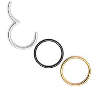 Body CAC 3 Pièces-1.0mm×10mm Femme Acier Chirurgical Anneaux de Nez à Charnière Oreille Inoxydable Piercing Helix Cartilage Tragus Boucles D'oreilles,Doré/Argenté/Noir
