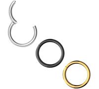 Body CAC 3 Pièces-1.2mm×10mm Femme Acier Chirurgical Anneaux de Nez à Charnière Oreille Inoxydable Piercing Helix Cartilage Tragus Boucles D'oreilles,Doré/Argenté/Noir