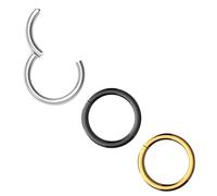 Body CAC 3 Pièces-1.2mm×9mm Femme Acier Chirurgical Anneaux de Nez à Charnière Oreille Inoxydable Piercing Helix Cartilage Tragus Boucles D'oreilles,Doré/Argenté/Noir