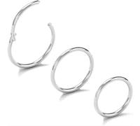 Body CAC Argent 3 Pièces-0.8mm×8/9/10mm Mini Femme Acier Chirurgical Anneaux de Nez à Charnière Oreille Inoxydable Piercing Helix Cartilage Tragus Boucles D'oreilles