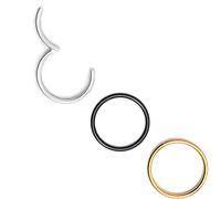 Body CAC Lot de 3 Anneaux Nez Charnière Acier Chirurgical Doré Argenté Noir