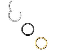 Body CAC Lot de 3 Anneaux Nez Charnière Acier Chirurgical Doré Argenté Noir