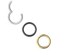 Body CAC Lot de 3 Anneaux Nez Charnière Acier Chirurgical Doré Argenté Noir