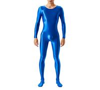 Body de compression pour homme - Effet mouillé - T-shirt de compression Rashguard à manches longues - En latex - Avec pantalon de compression - Survêtement de fitness - Gym - Yoga, bleu, XL