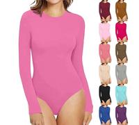 Body de couleur unie à manches longues pour femme, coupe ajustée, combinaison minimaliste de couleur unie, combinaison confortable, extensible, pyjama une pièce léger et doux, pyjama décontracté à col
