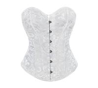 Body de Fatigue pour Femme - Corset Tendance en Satin à Lacets - Style rétro - Bustier à Baleines - Motif Floral - Push up - Torse Court (Blanc, XS)