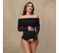 Body de maternité à col en maille décolleté épaules nues, manches longues transparentes, combinaison sexy pour séance photo L,M,S,XLUnicoloreTissu tricoté