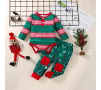 Body De Noël Pour Bébé Garçon Et Fille, Barboteuse + Pantalon, Rayé Vert Et Rouge, Vêtements D'anniversaire, Nouvel An