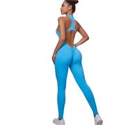 Body De Yoga Combinaison De Sport For Femmes, Combinaison Une Pièce, Fermeture Éclair, Barboteuse De Yoga, Dos Nu, Vêtements De Sport, Survêtement Sans Manches, Body D'entraînement Pour Femmes(Blue,L)