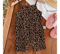 Body décontracté sans manches pour nouveau-nés filles, avec un imprimé léopard marron foncé, accentué par un charmant motif floral rayé de style vintage 6-9M,9-12M,0-1M,1-3M,3-6MGéométriqueÉtoffe